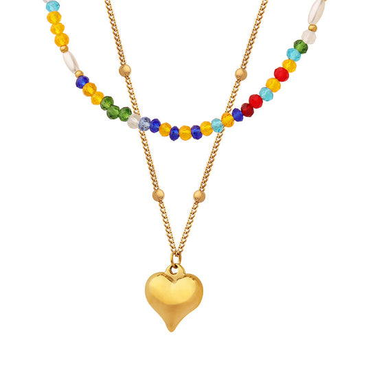 Boho Love Pendant Necklace with Double Stacked Beads