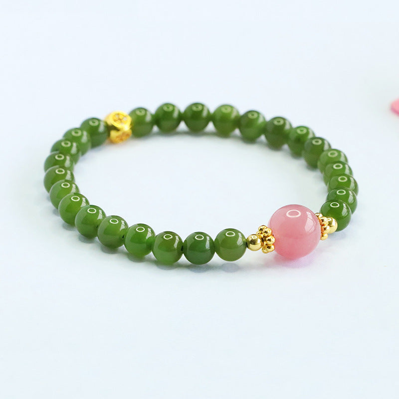 Hetian Jade Rose Quartz Crystal Horse Bracelet