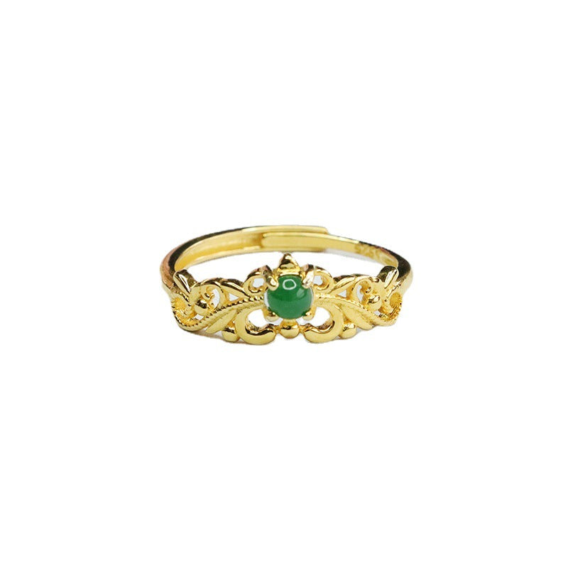 Icy Green Jadeite Vine Leaf 925 Silver Ring