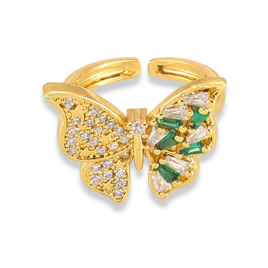 Elegant Korean Butterfly Glass Copper Ring