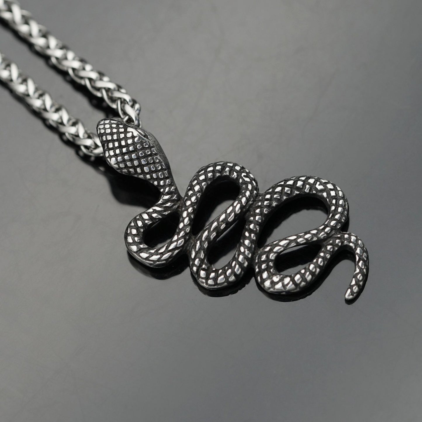Steel Necklace - Vintage Snake Pendant
