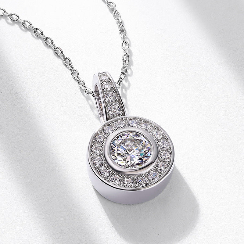 S925 Sterling Silver Moissanite Round Pendant Necklace
