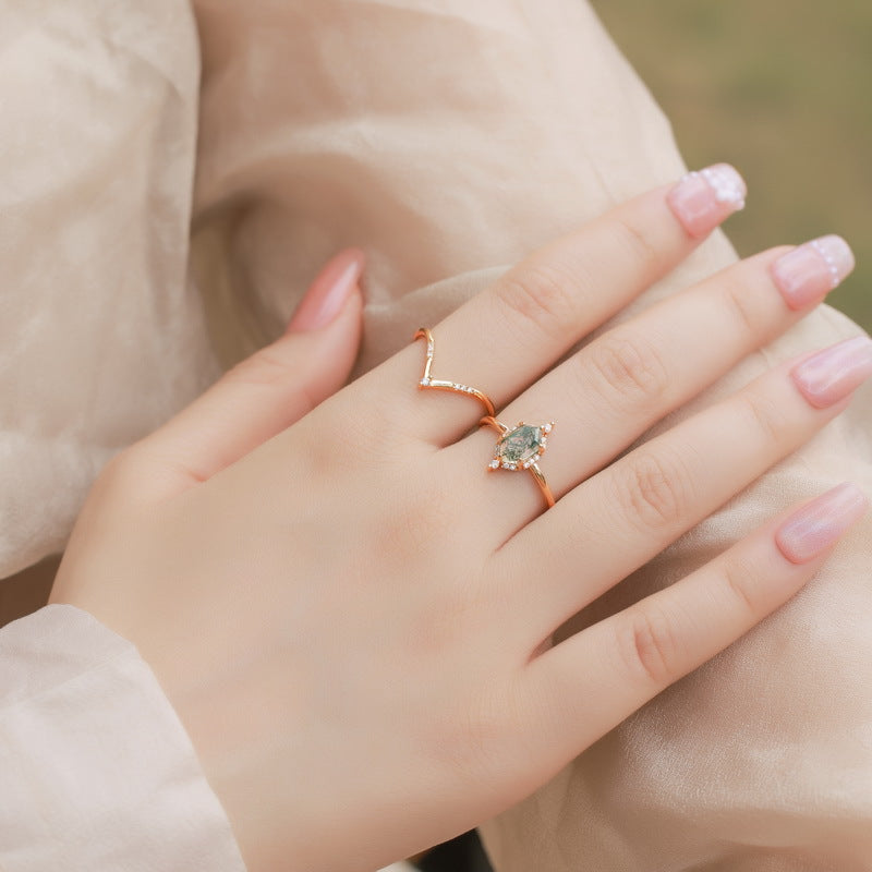 Planderful Jewelry Green Moss Agate Ring S925 Silver