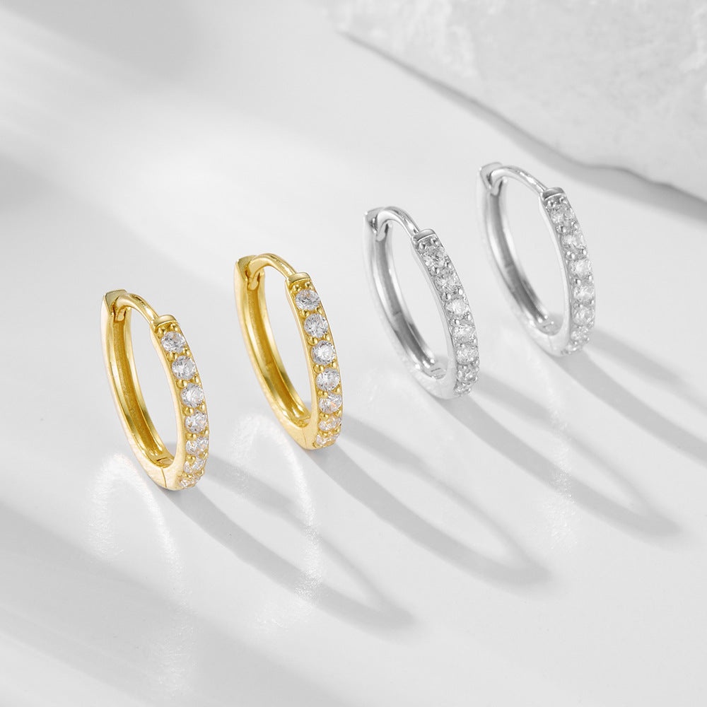 S925 Sterling Silver Ear Buckle Inlaid With Zircon Basic Round Ear Ring Earrings,