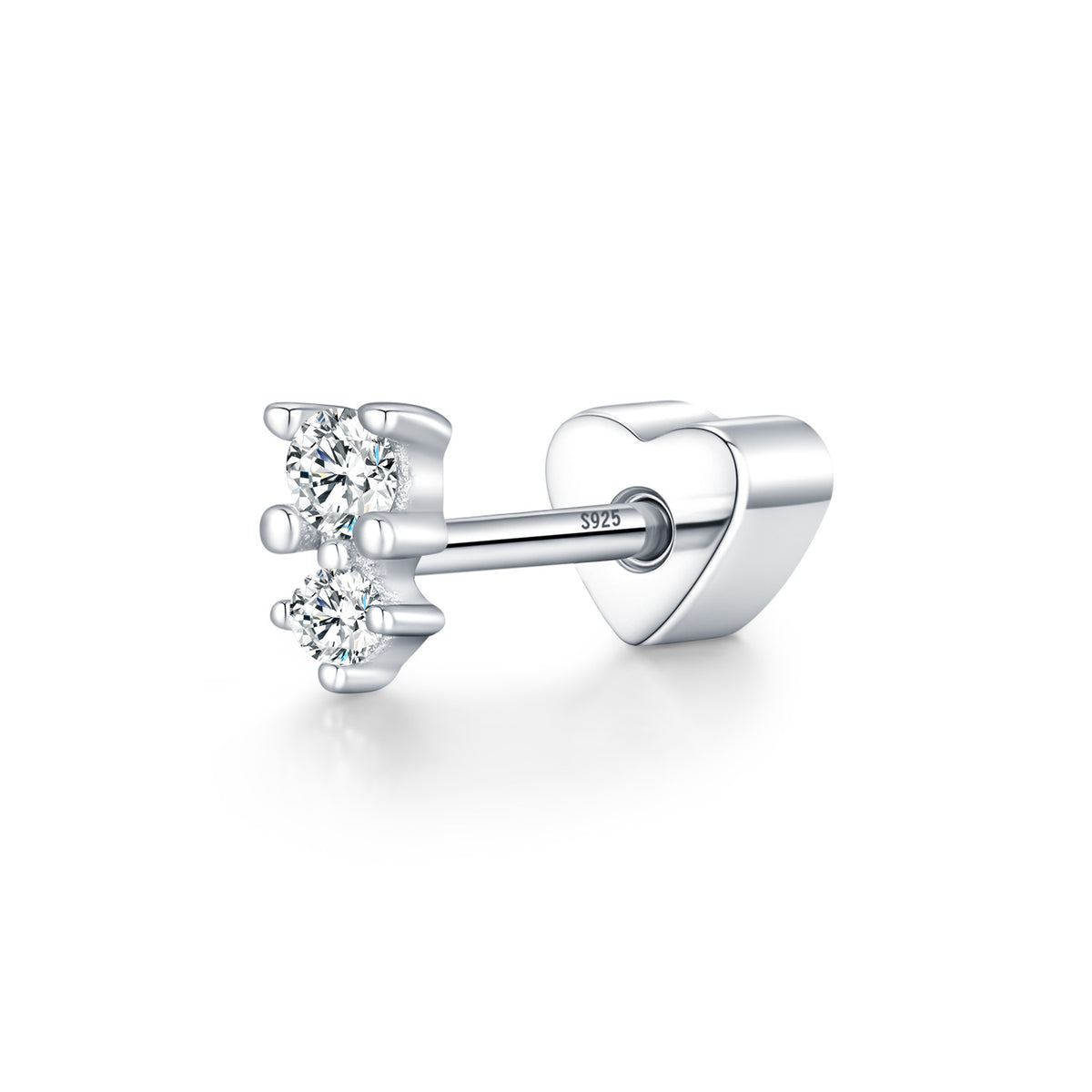 925 Sterling Silver Heart Moissanite Threaded Stud