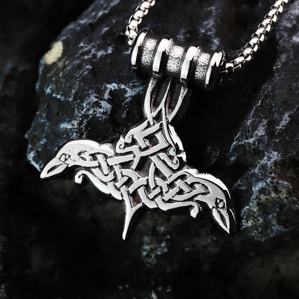 European And American Retro Stainless Steel Men's Pendant Viking Odin Mount Crow Pendant For Men