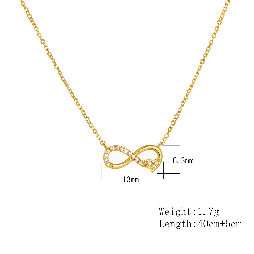 S925 Sterling Silver Lucky Number 8 Necklace Style Inlaid Zircon Unlimited Love Pendant