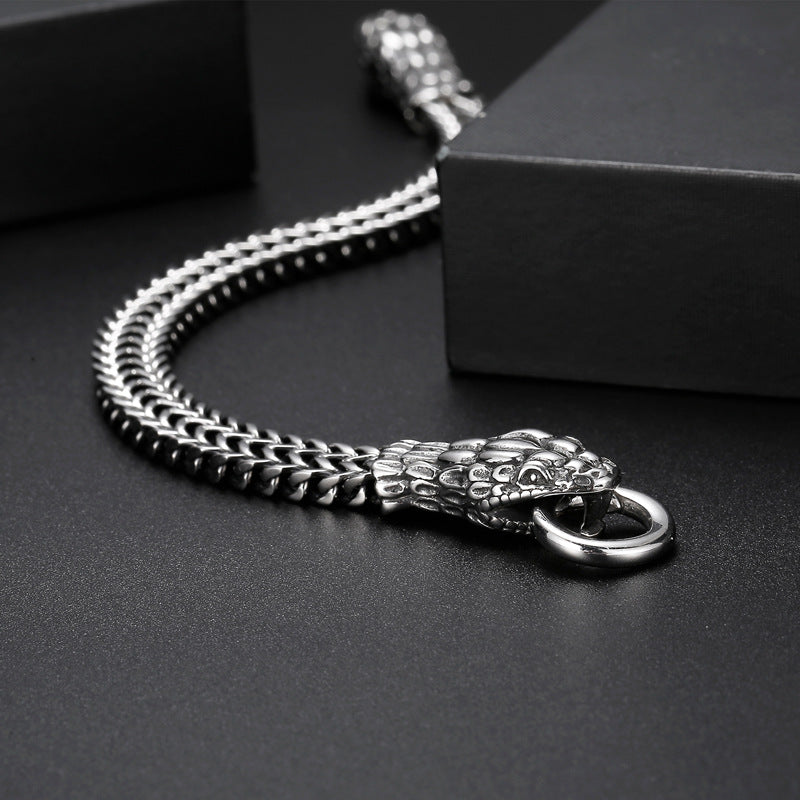 Planderful Zircon Encrusted Snake Bracelet For Men Titanium
