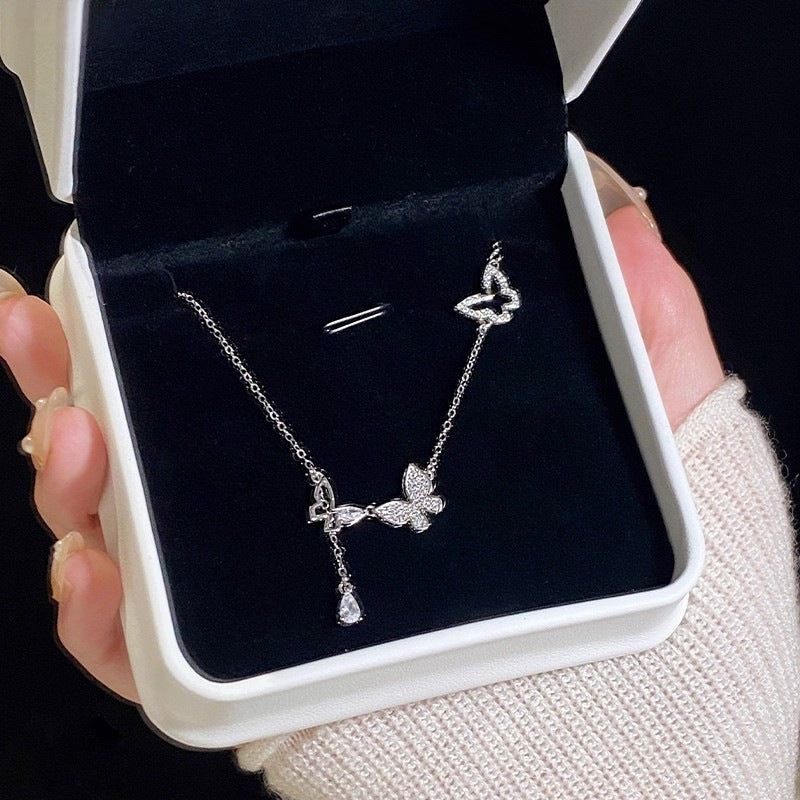 Planderful Sterling Silver Butterfly Tassel Necklace For Women Elegant Luxury Collarbone Pendant