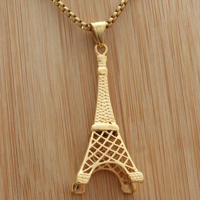 Punk Style Titanium Steel Eiffel Tower Pendant Necklace for Men and Women - Vintage Trendy Design
