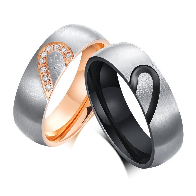 Couple Ring Titanium Steel Jewelry Wholesale Heart Zircon Ring
