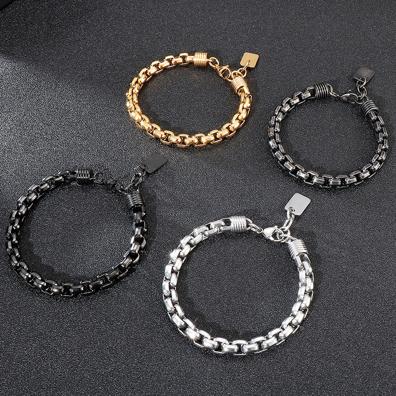 Punk Style Men's Stainless Steel Square Pearl Bracelet – Men's Titanium Steel Design