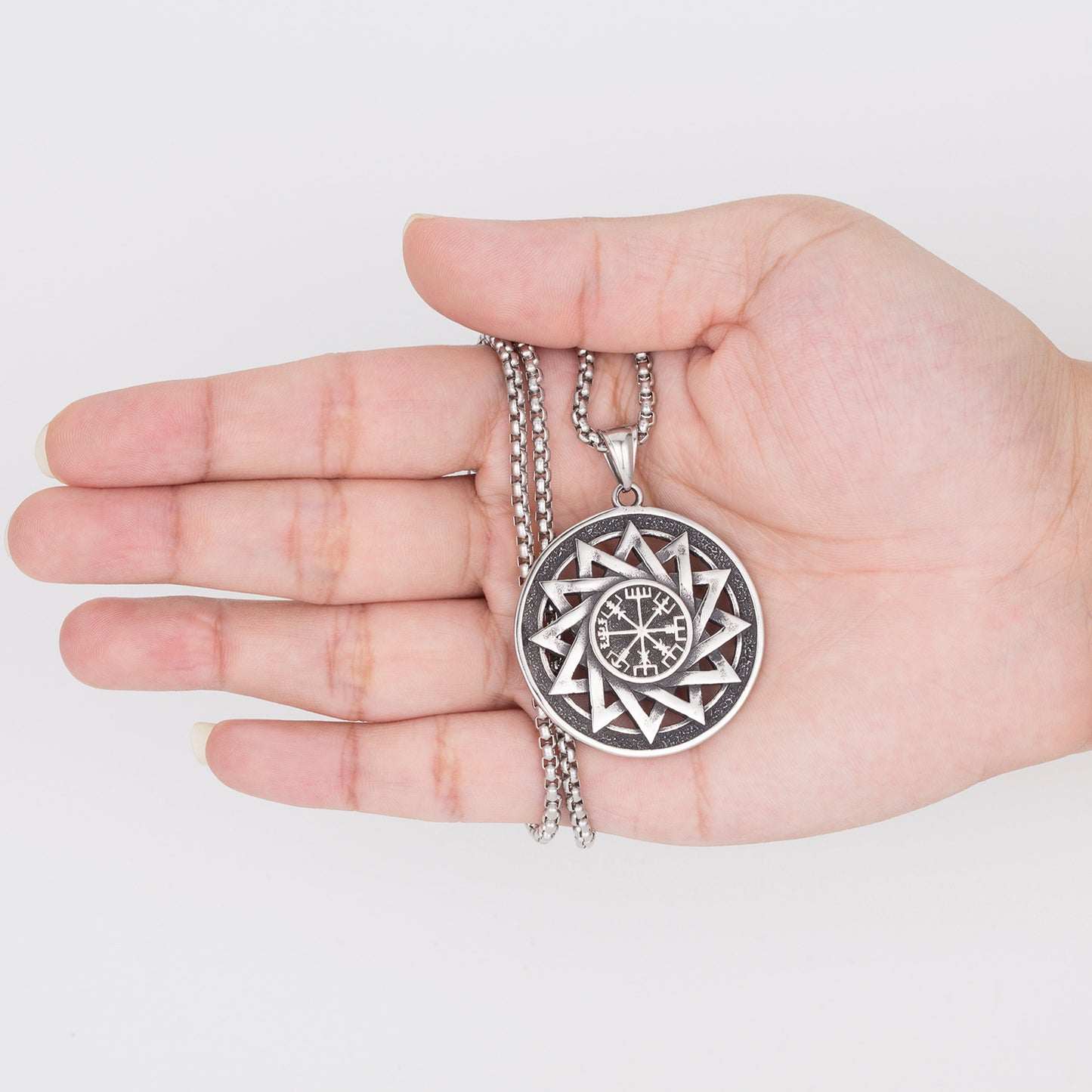 Titanium Steel Necklace - Vintage Nordic Viking Compass Rune Pendant For Men Casual Everyday Wear