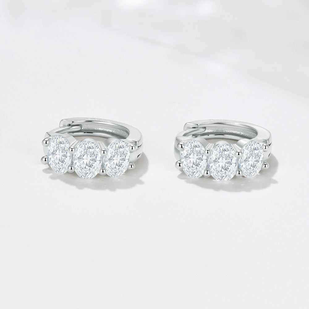 Oval Zircon Ring Earrings Ear Buckle Sterling Silver Earrings