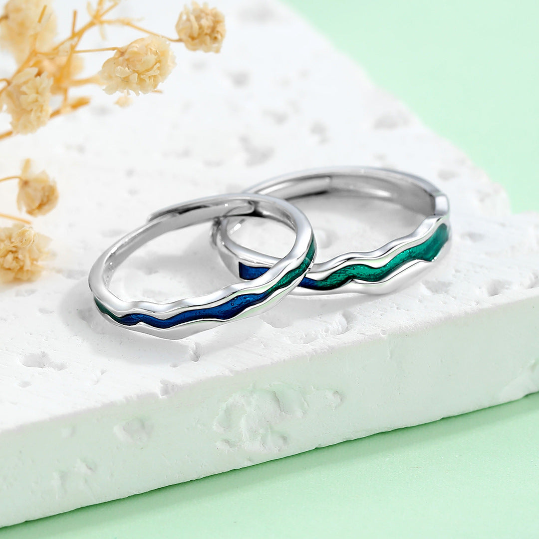 Planderful S925 Sterling Silver Galaxy Couple Ring For Him And Her Unisex Adjustable Valentines Day Gift