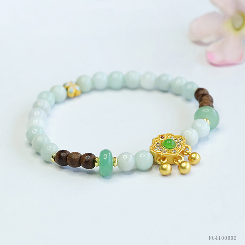 Jadeite Ruyi & Round Bead 6 mm Bracelet