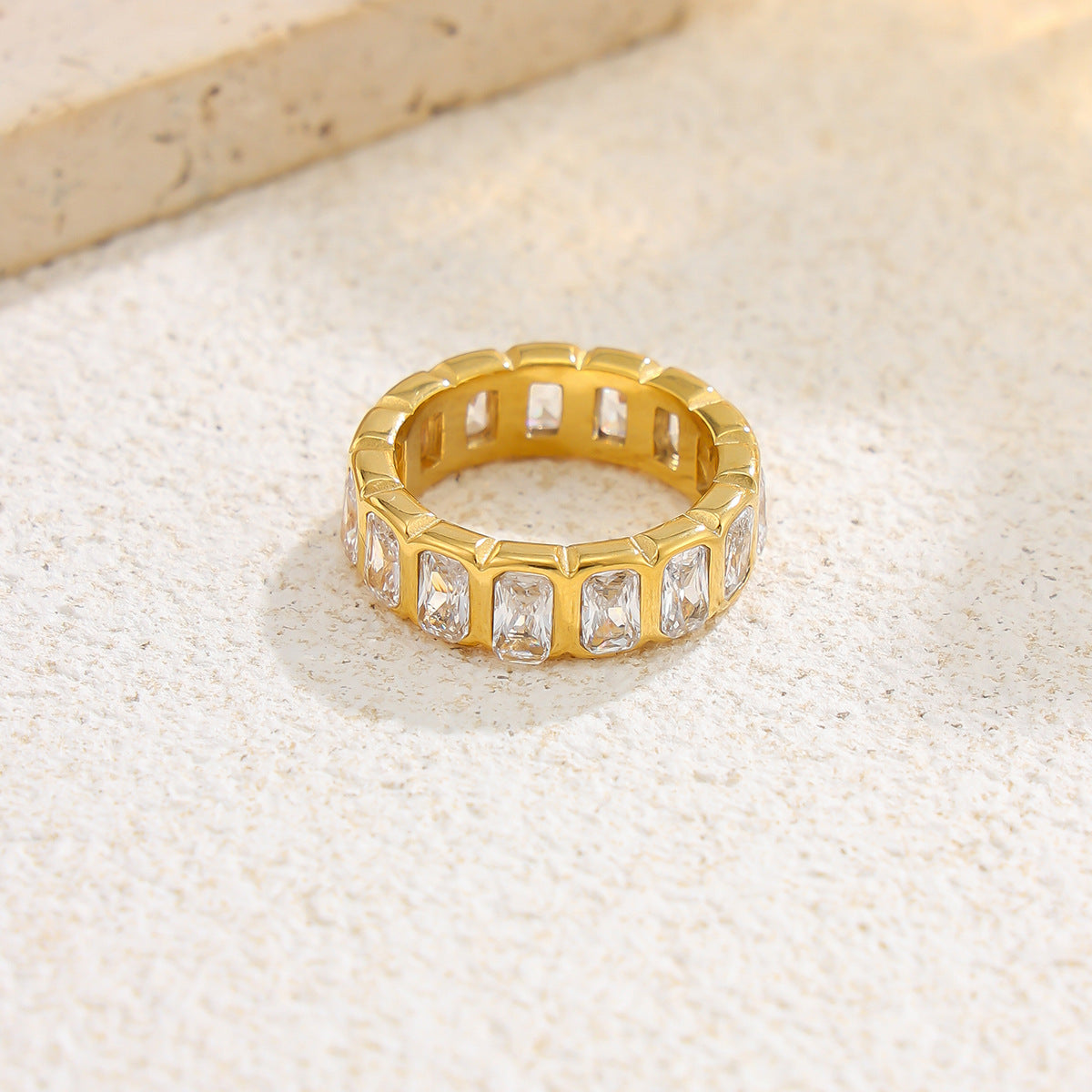 Planderful Zircon Ring For Women Geometric Round Inlay Stainless Steel Statement
