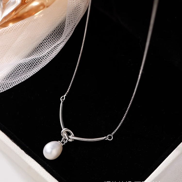 925 Sterling Silver Bead Necklace Female Fashion Pearl Chain