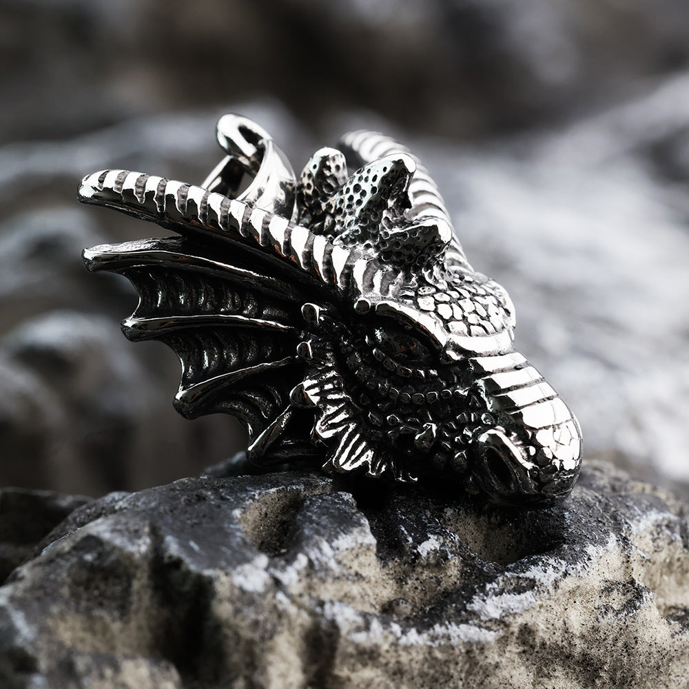 Planderful Dragon Head Pendant For Men Stainless Steel Three Dimensional Retro Punk Necklace