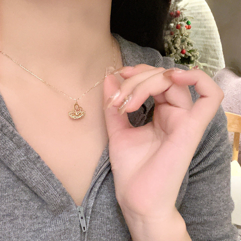 S925 Sterling Silver Swan Necklace Women's Heart Design