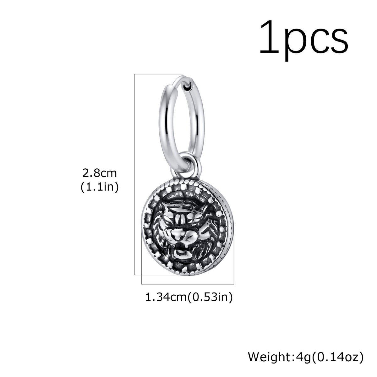 Antique Silver Medallion Hoop Earring — Single