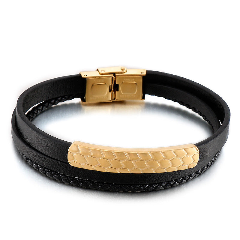 Planderful Mens Woven Leather Bracelet Geometric Retro