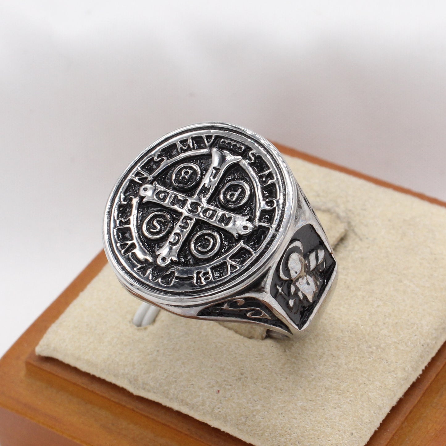 Planderful Jewelry Vintage Cross Motif Mens Stainless Steel Ring European Inspired Design
