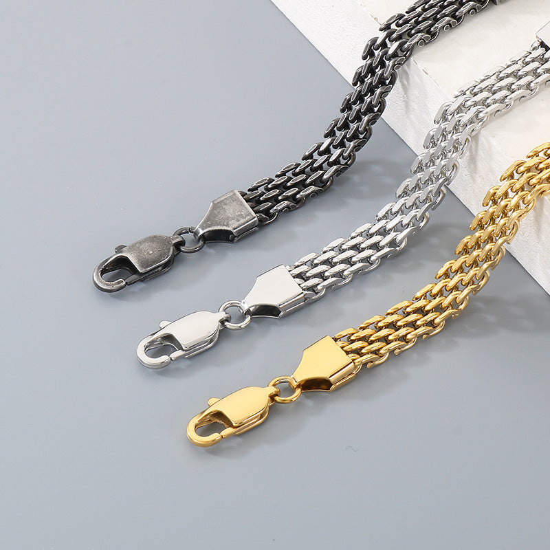 Men's Mesh Chain Stainless Steel Design Patch Curved Bar Men's Bracelet