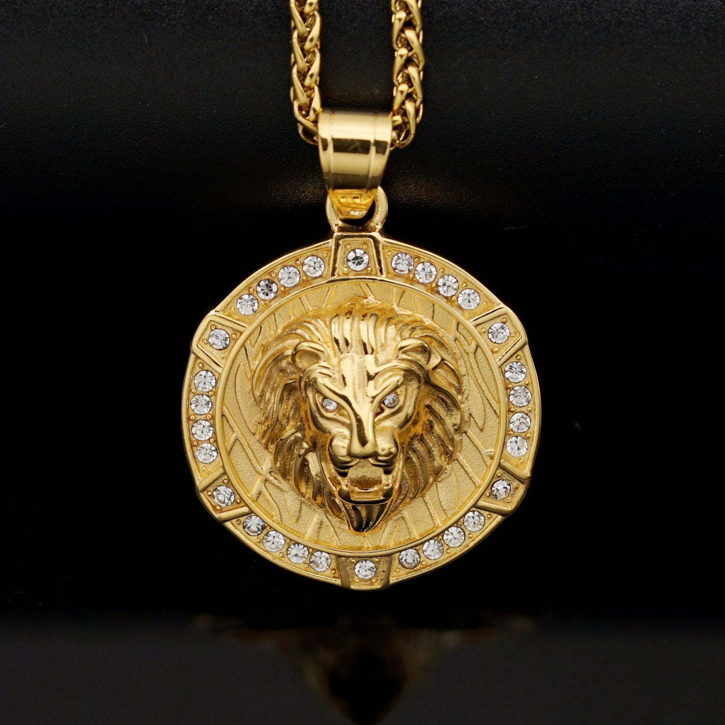 Stainless Steel Lion Head Pendant Necklace For Unisex Hip Hop Style Planderful Zircon Accent