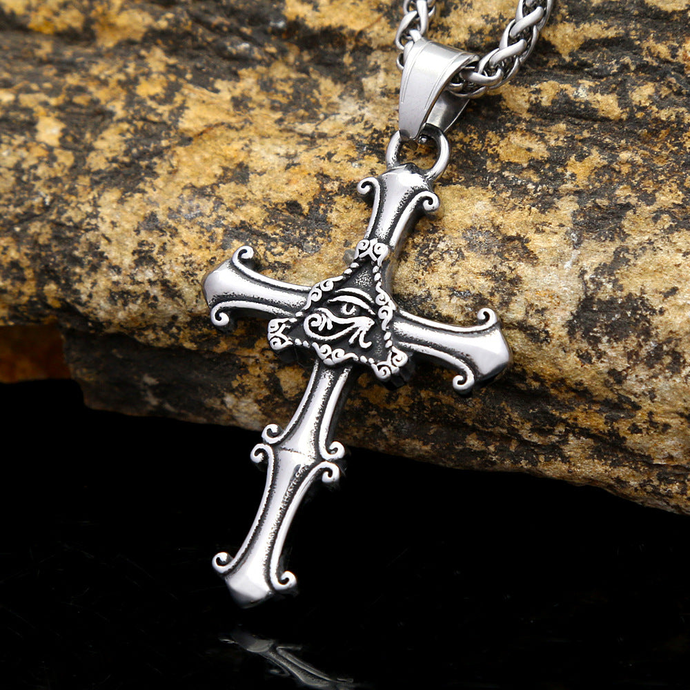 Horus Eye of God Titanium Steel Cross Necklace for Men