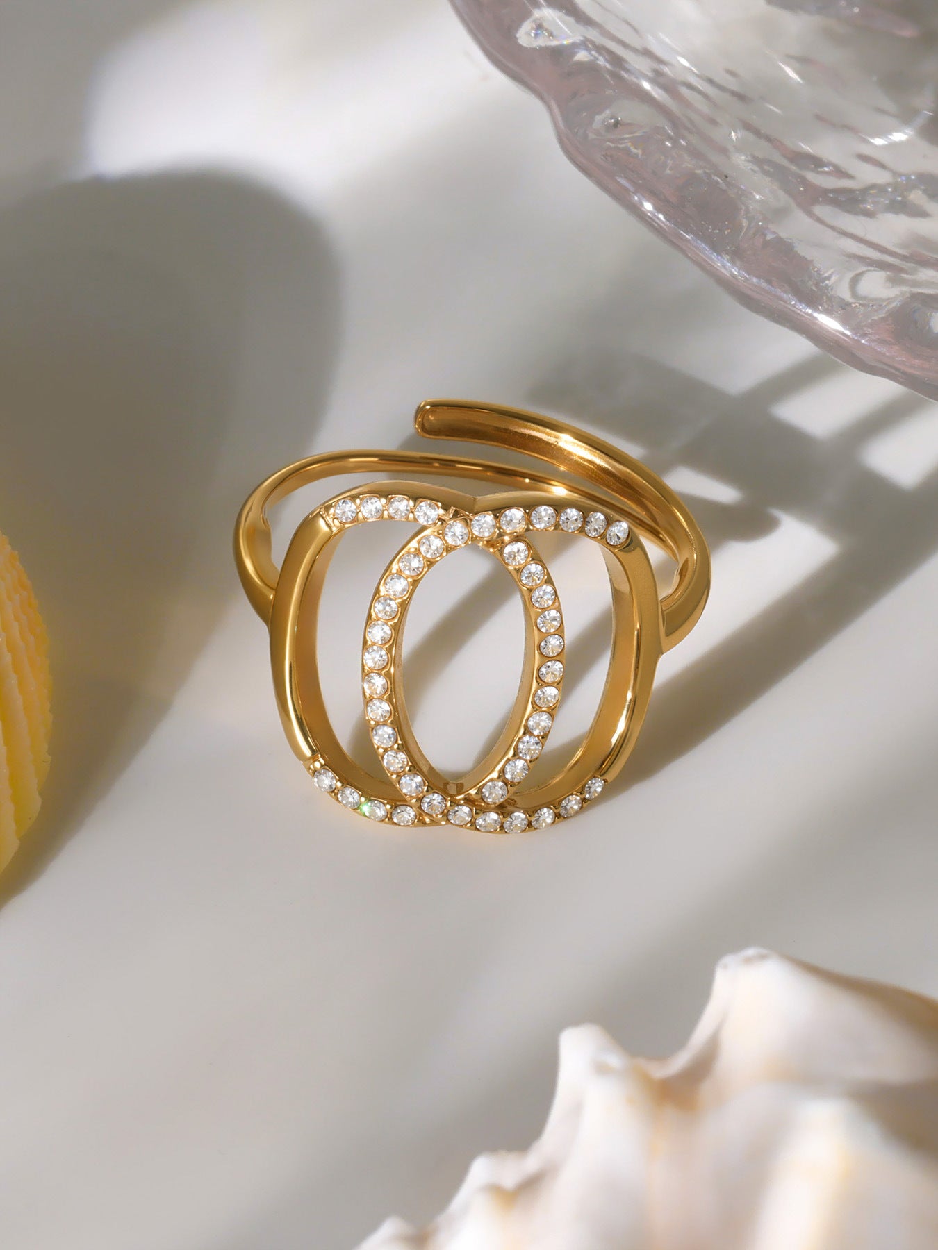 Planderful Zircon Double Circle Ring For Women Light Luxury