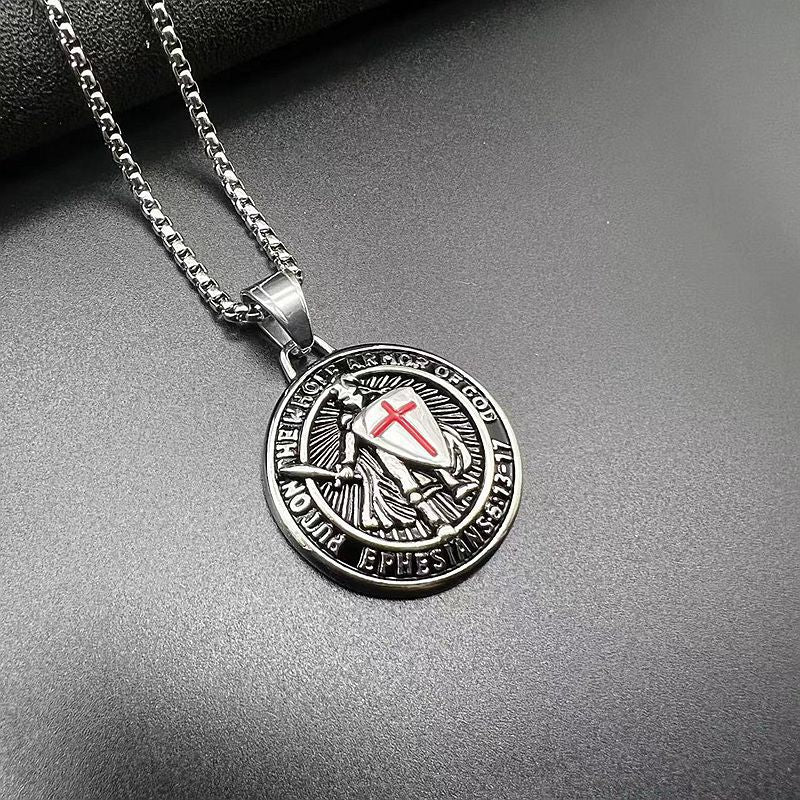 Planderful Everyday Genie Templar Pendant Necklace For Medieval Western Style Lovers Gold Plated Steel Epoxy Finish