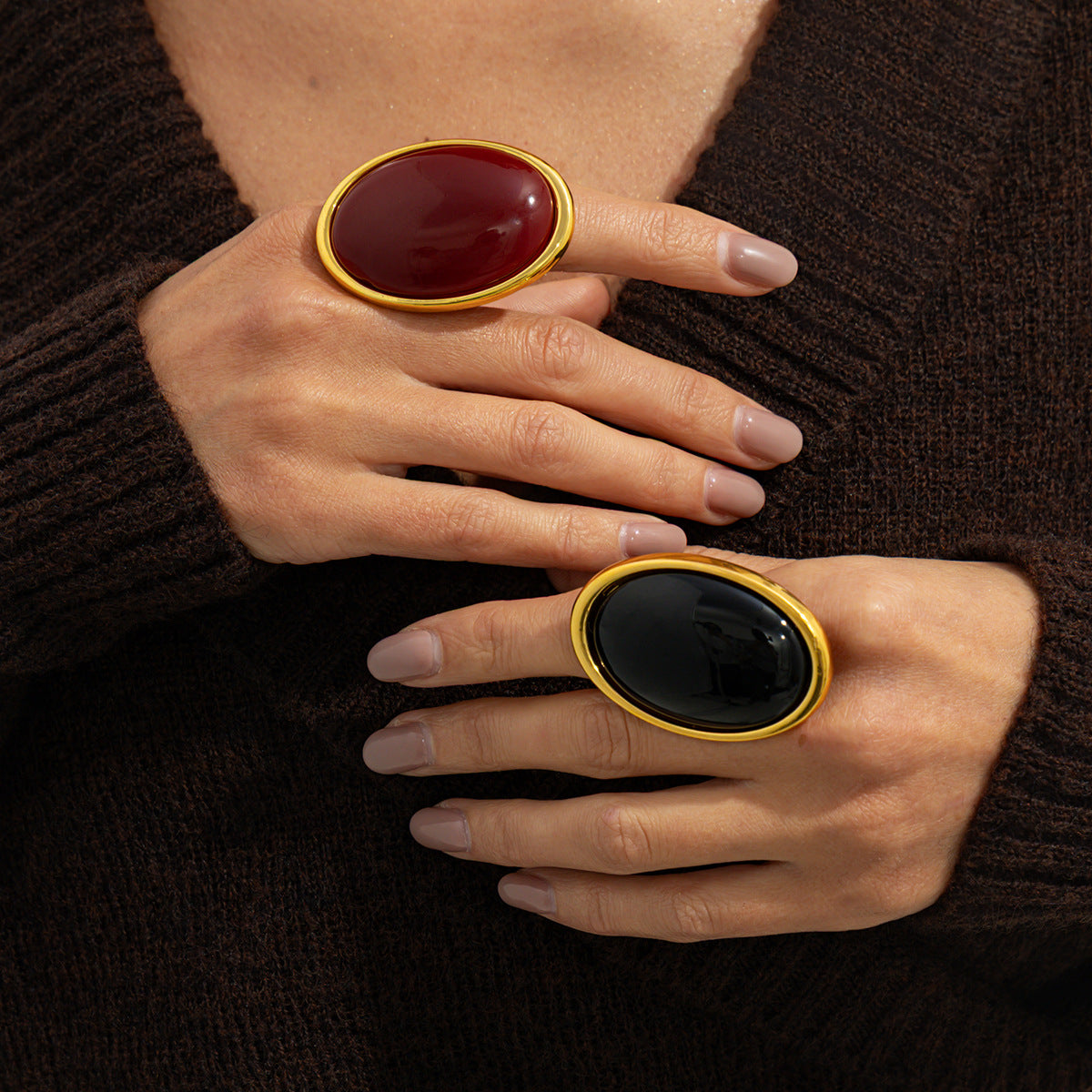 Oval Resin Gemstone Statement Ring By Planderful Vienna Verve For Women Vintage Geometric Opening Jewelry