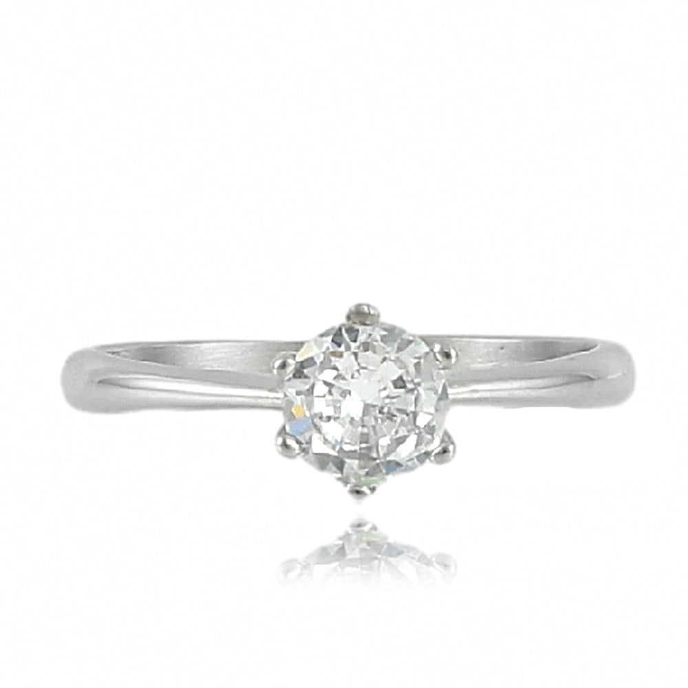 Titanium Steel Fashion Ring with White Stone Inlay - European, American, and Korean Design for Women