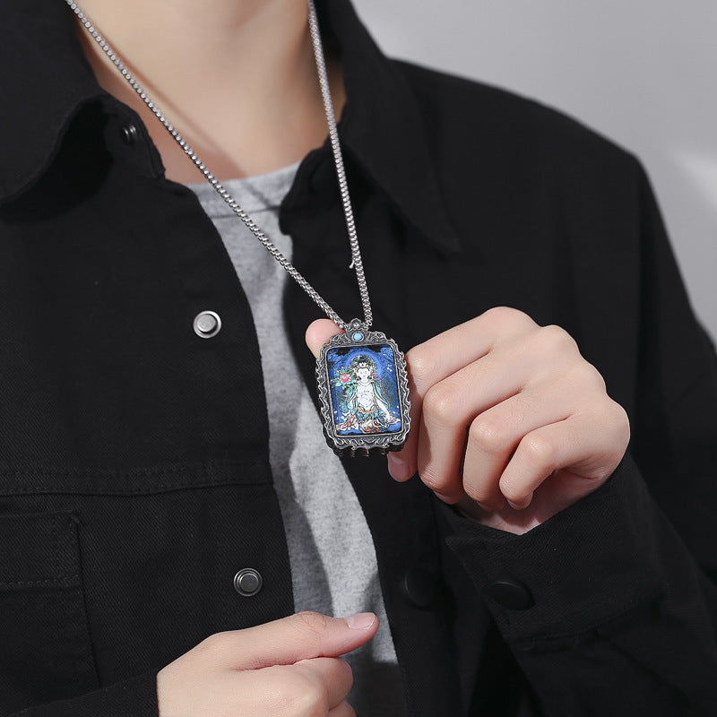 Steel Necklace – Elegant Thangka Zodiac Guardian Amulet
