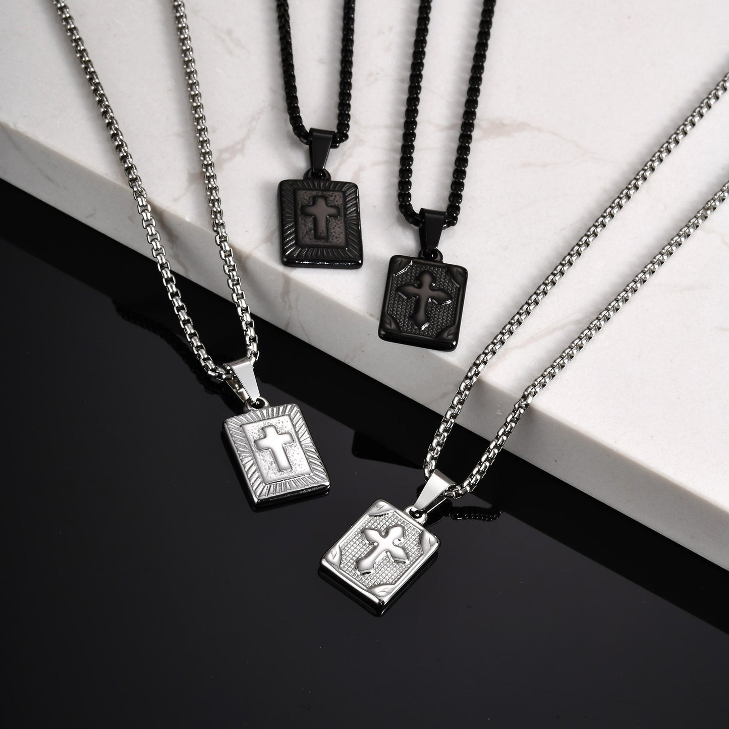 Planderful Geometric Stainless Steel Square Pendant for Men