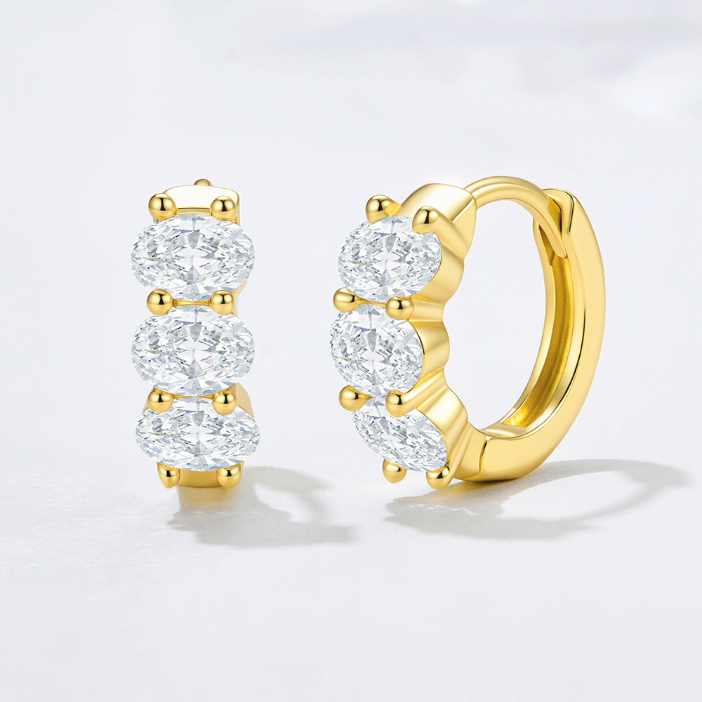 Oval Zircon Ring Earrings Ear Buckle Sterling Silver Earrings