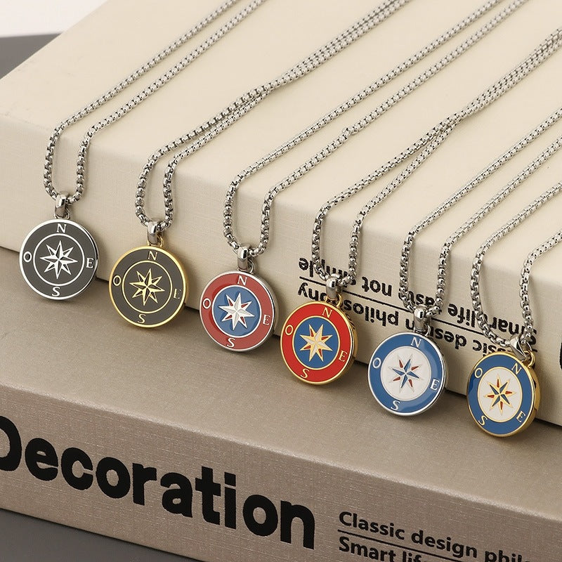 Source Titanium Steel Necklace Niche Sailing Anchor Xinghai Compass Men's Pendant