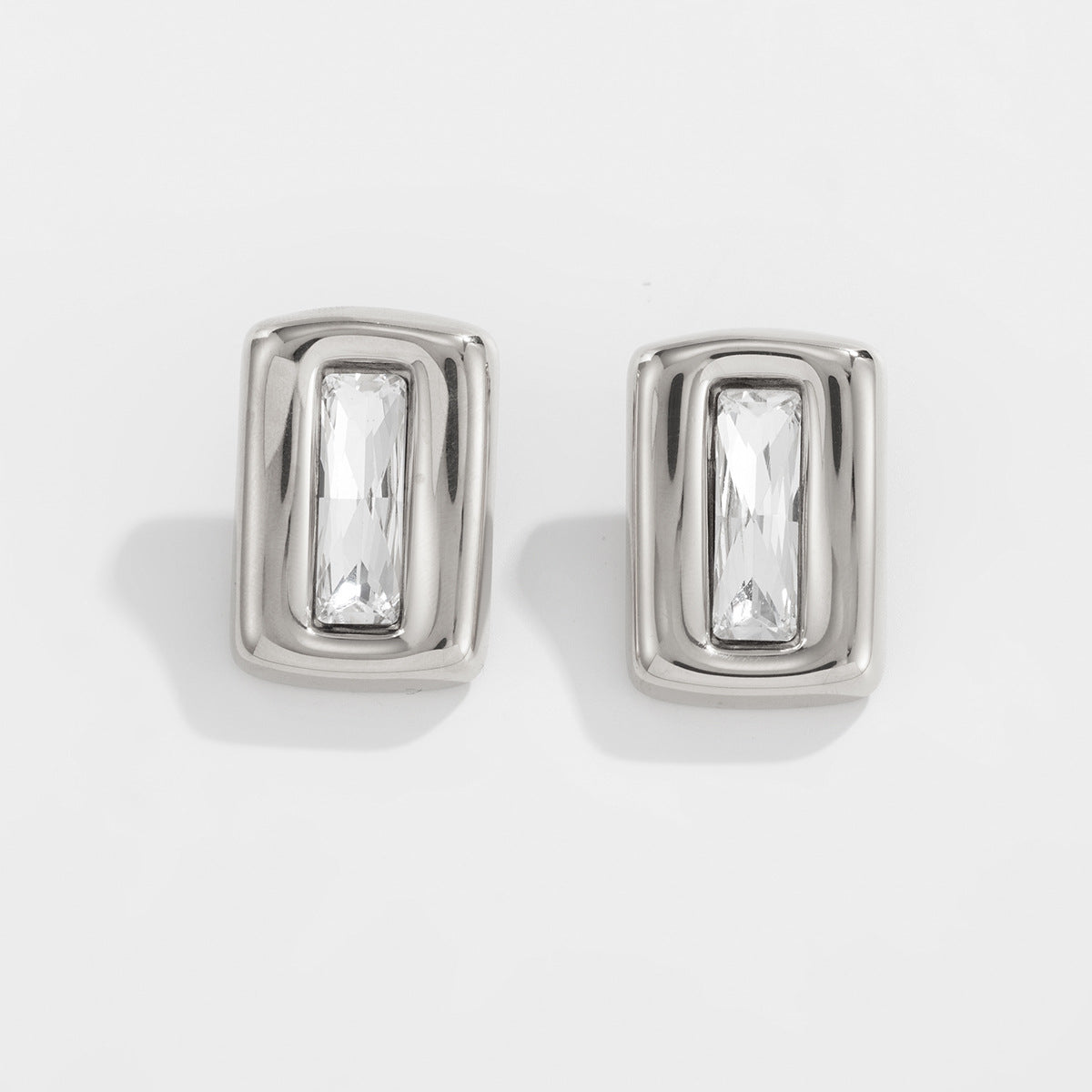 Stainless Steel Stud Earrings Retro Geometric Square Industrial Design Zircon Accent For Women By Planderful