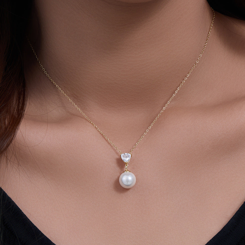 S925 Sterling Silver Heart-Shaped Zircon Pearl Necklace Sense