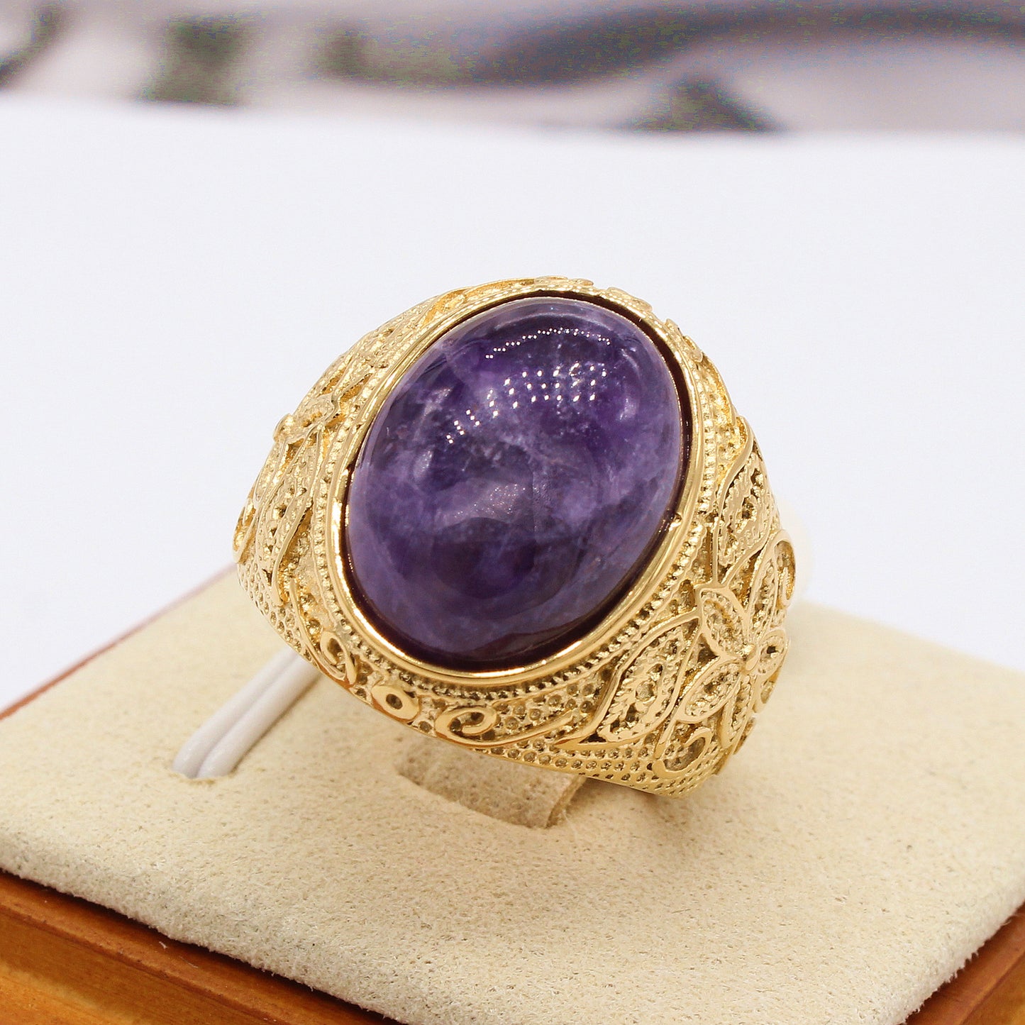 Titanium Steel Ring With Oval Gemstone Unisex Fashion Accessory Planderful Personalized Pattern