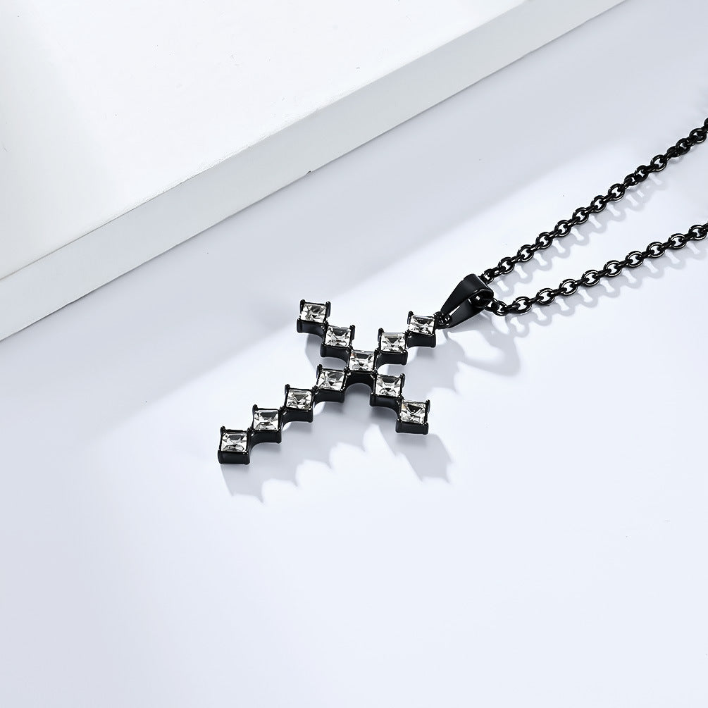European And American Gender-Free Light Luxury Zircon Cross Necklace
