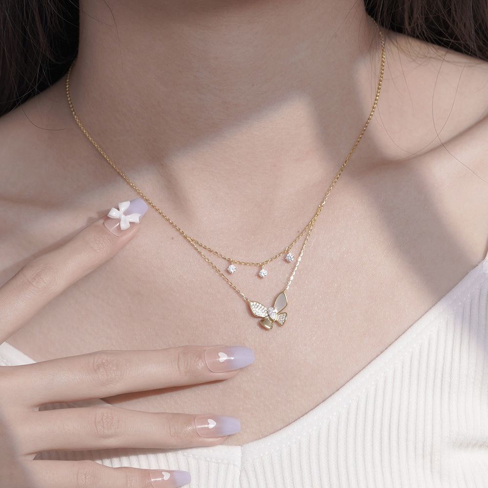 S925 Sterling Silver Double-Layer Butterfly Necklace Women's Wholesale