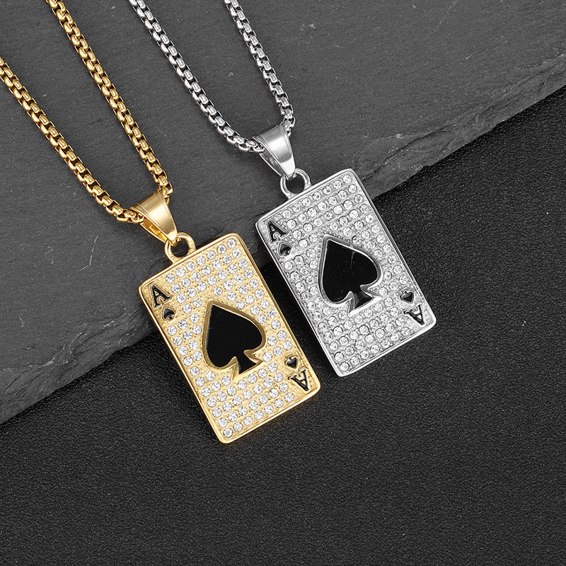 Planderful Hip Hop Jewelry Necklace Spade A Card Pendant Gold Plated Zircon For Urban Fashion Lovers