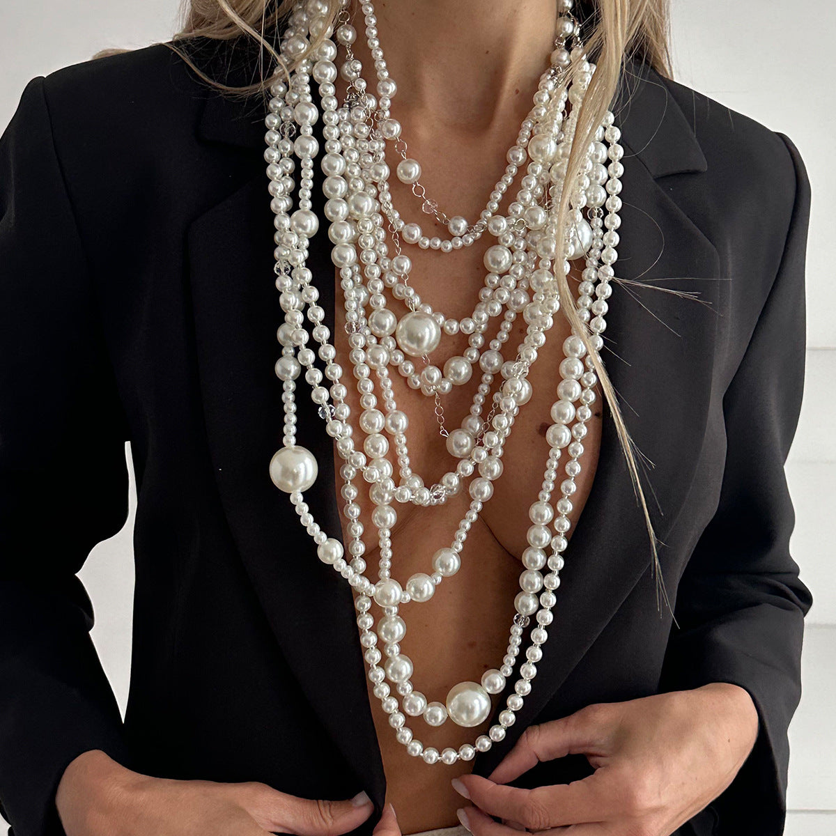 Heavy Pearl-Style Multi-Layer Beaded Necklace