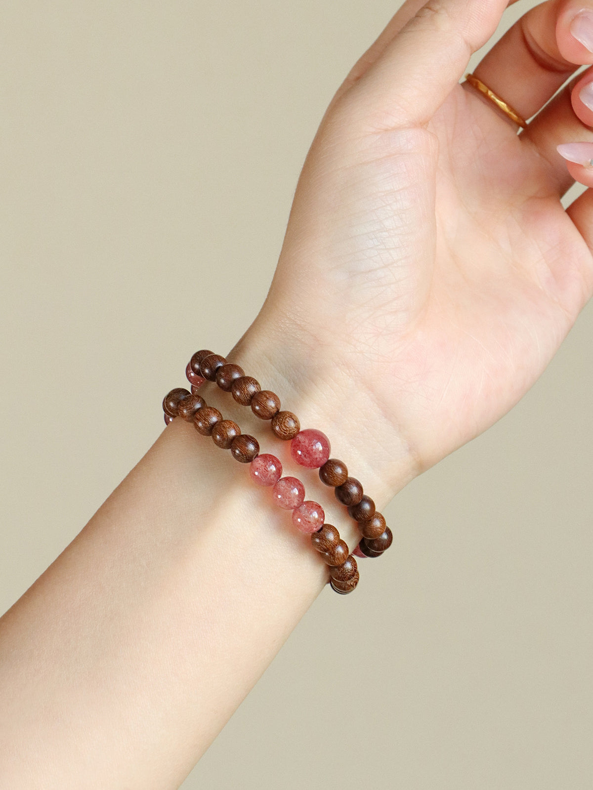 Strawberry Quartz Agate Sandalwood Bracelet