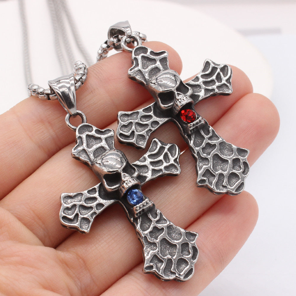 Skull Pendant Titanium Steel Necklace For Men And Unisex Protection Retro Cross By Planderful