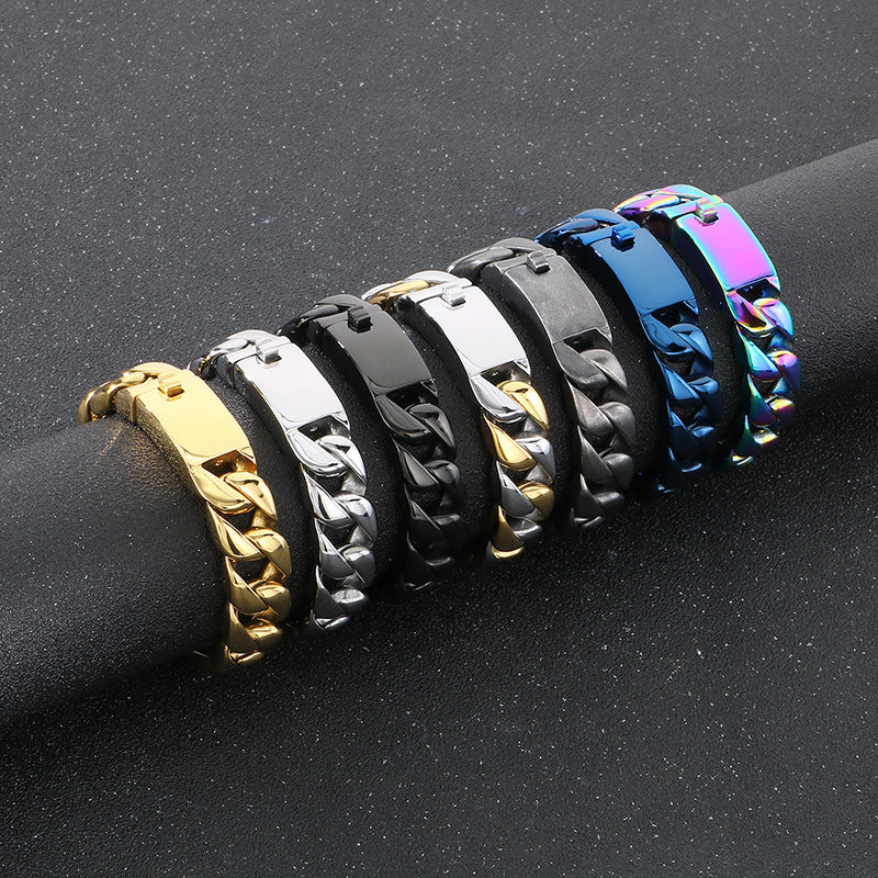 Planderful Mens Titanium Cuban Chain Bracelet Electroplated