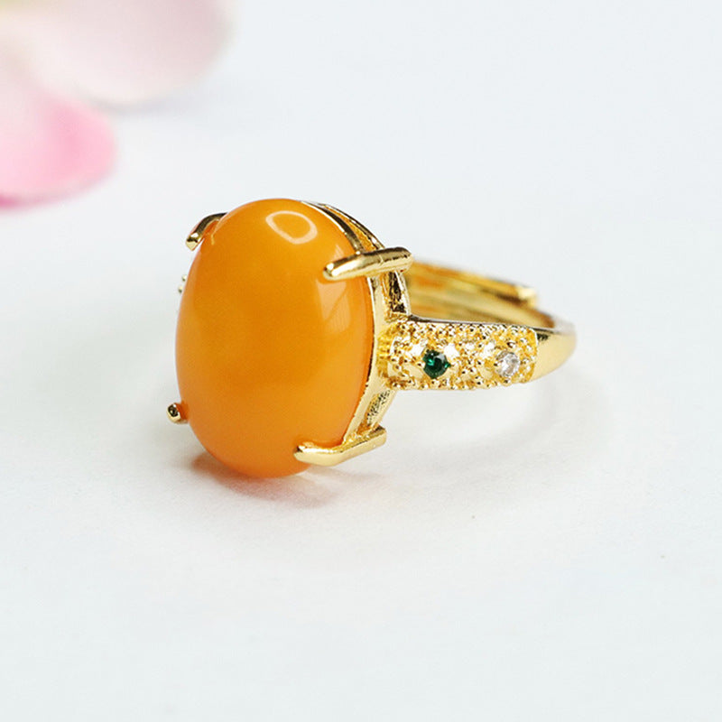 Organic Oval Amber Beeswax Ring - Fortune's Favor Collection