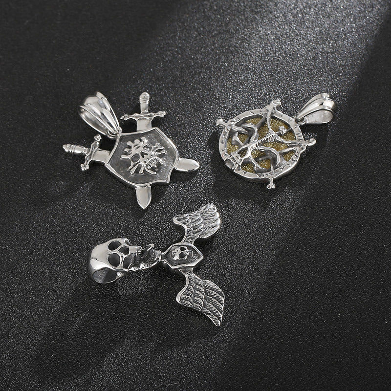 Exaggerated Angel Wings and Pirate Skull Pendant in Titanium Steel for Men